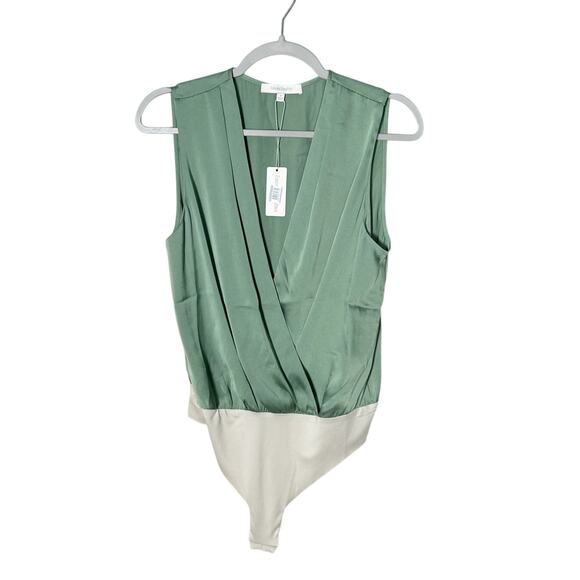 Favorite Daughter Sleeveless Date Blouse Wrap Bodysuit Basil Green Size Medium - Picture 2 of 7